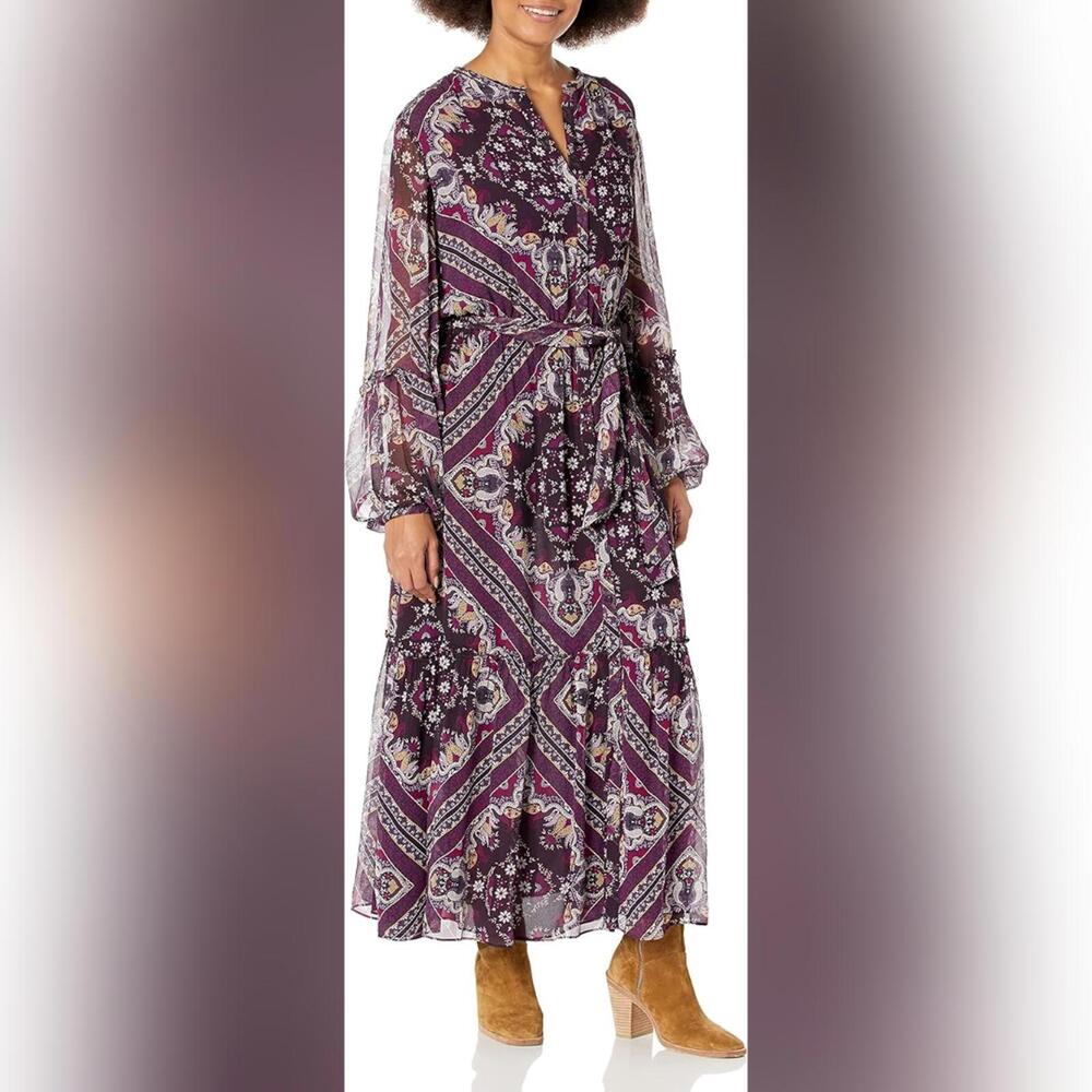 NWT Ramy Brook Sheer Long Sleeve Tabitha Maxi Dress, Large